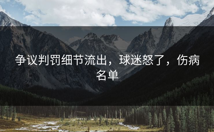 争议判罚细节流出，球迷怒了，伤病名单