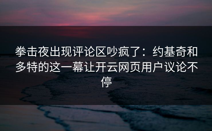 拳击夜出现评论区吵疯了：约基奇和多特的这一幕让开云网页用户议论不停